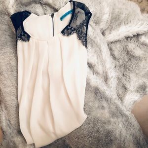 (Alice + Olivia) White A-line top with black lace